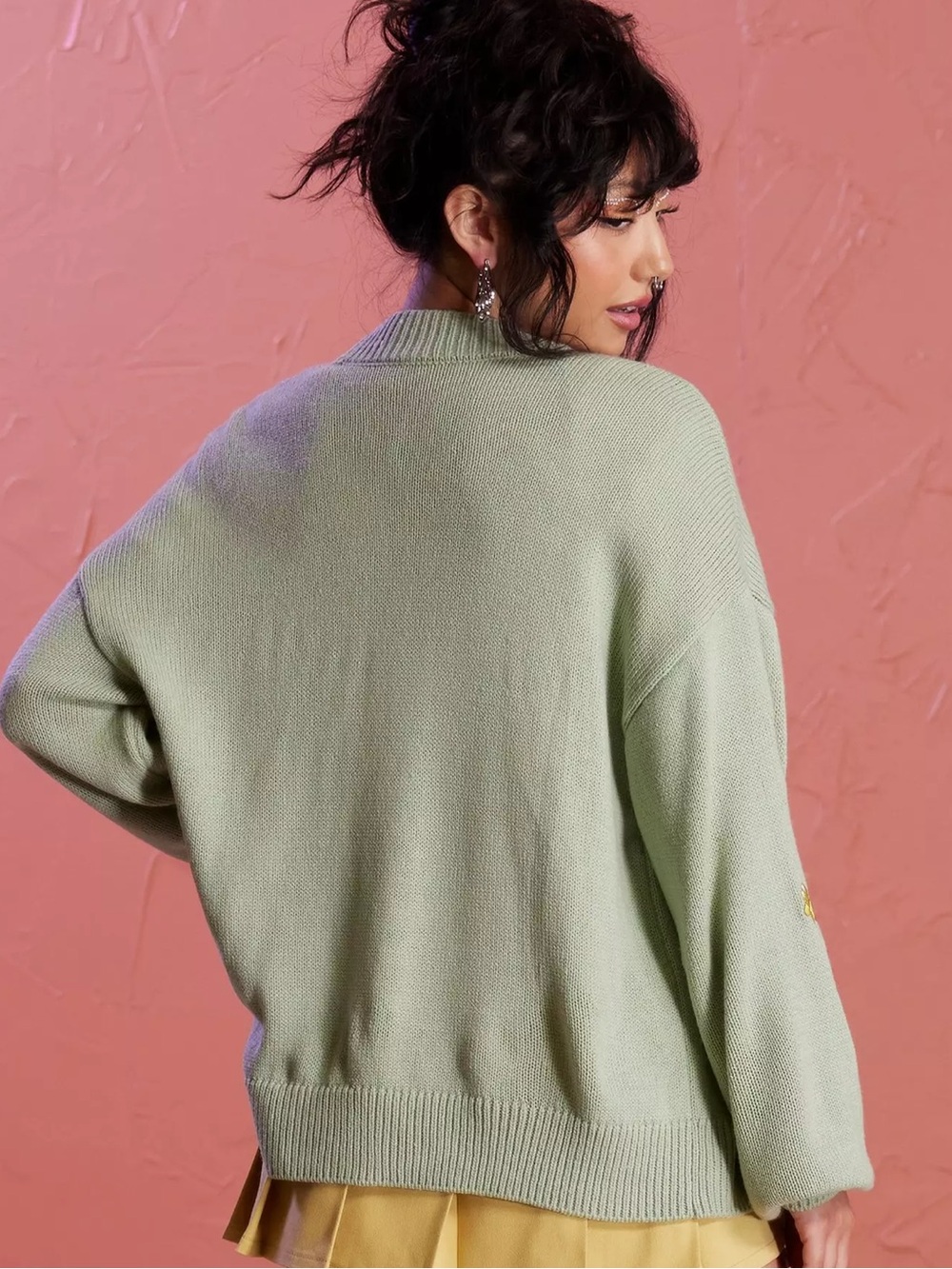 Hello Kitty Mint Green Mushroom-Embroidered V-Neck Cardigan Size Medium - Picture 3 of 12